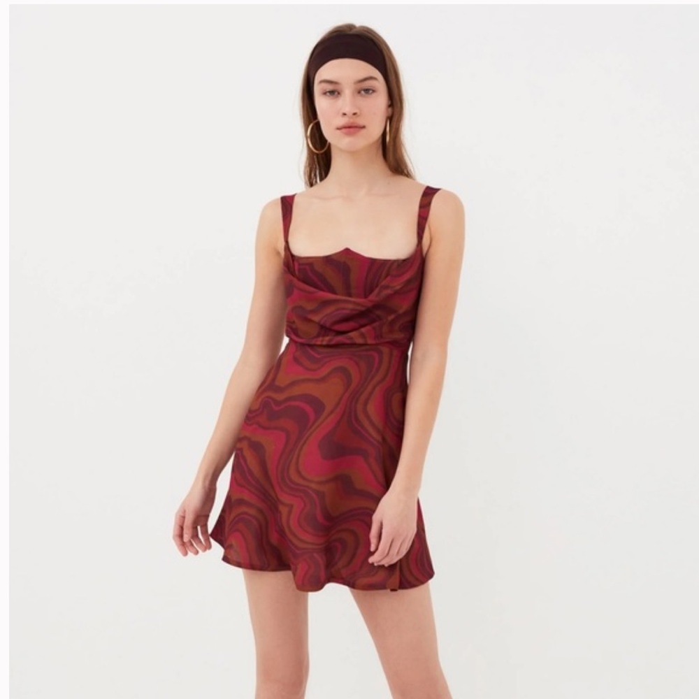 For Love And Lemons Eleanor Burgundy and Orange Swirl Dress